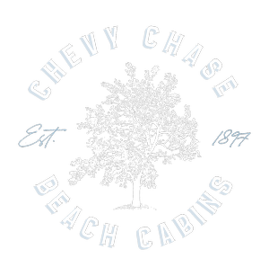 Chevy Chase Beach Cabins Logo with Elm Tree Illustration and Est 1897